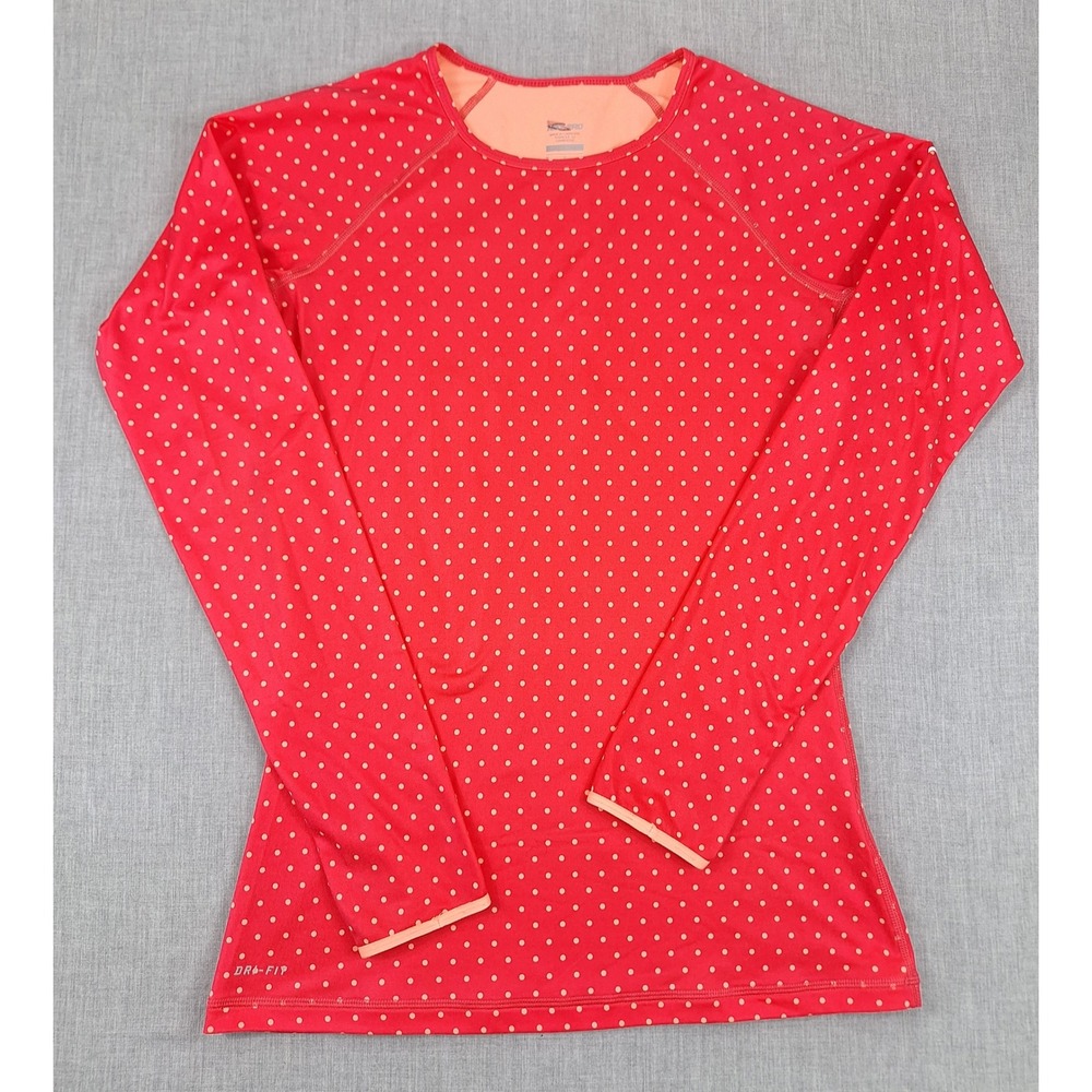 Nike Pro Hyperwarm Dri-FIT Red Polka Dot Long Sleeve Top Women's Medium